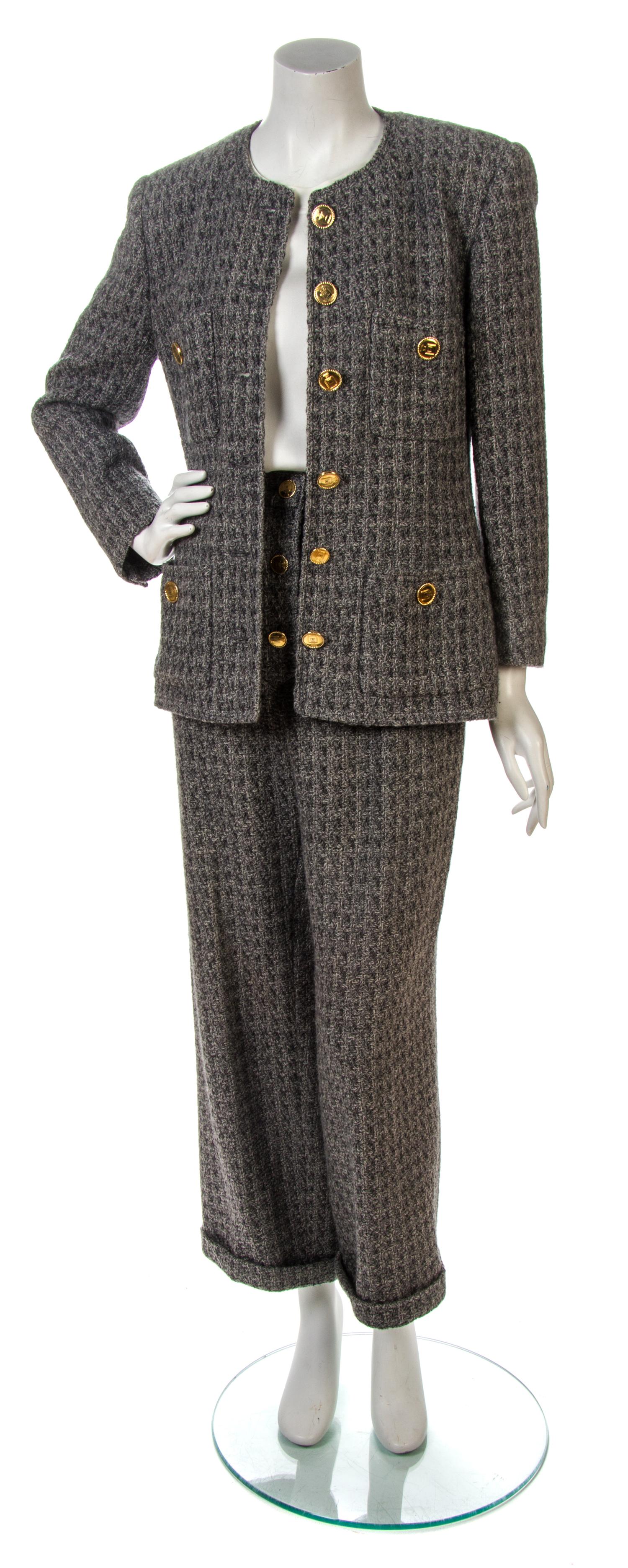 A Chanel Grey Wool Tweed Pant Suit,