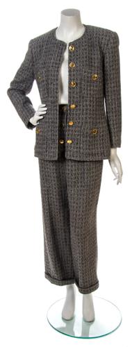 A Chanel Grey Wool Tweed Pant Suit,