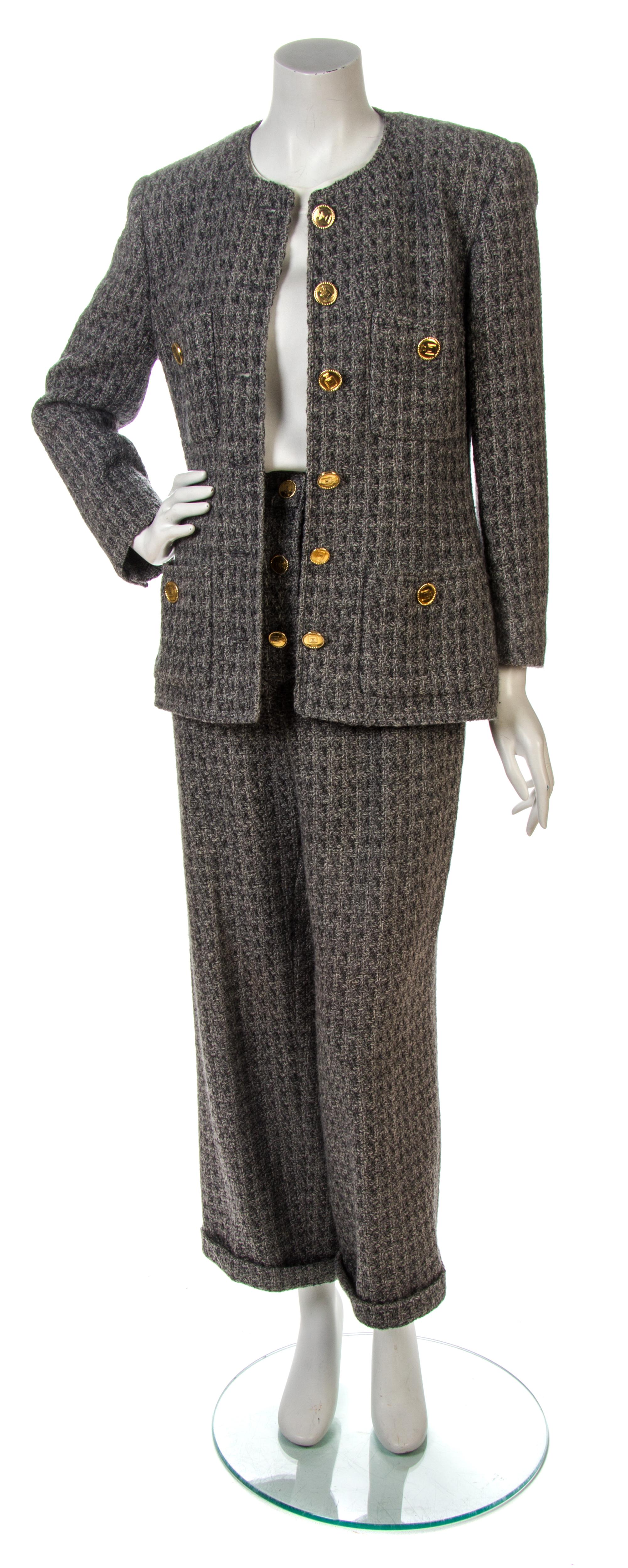 A Chanel Grey Wool Tweed Pant Suit,