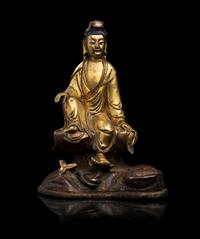 A Chinese Parcel Gilt Bronze Figure of Guanyin