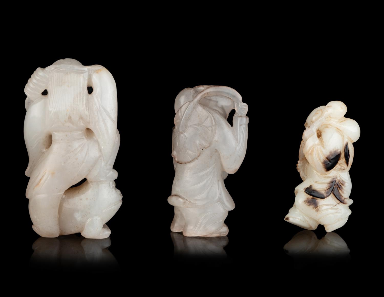 Six Chinese Pale Celadon Jade Figures