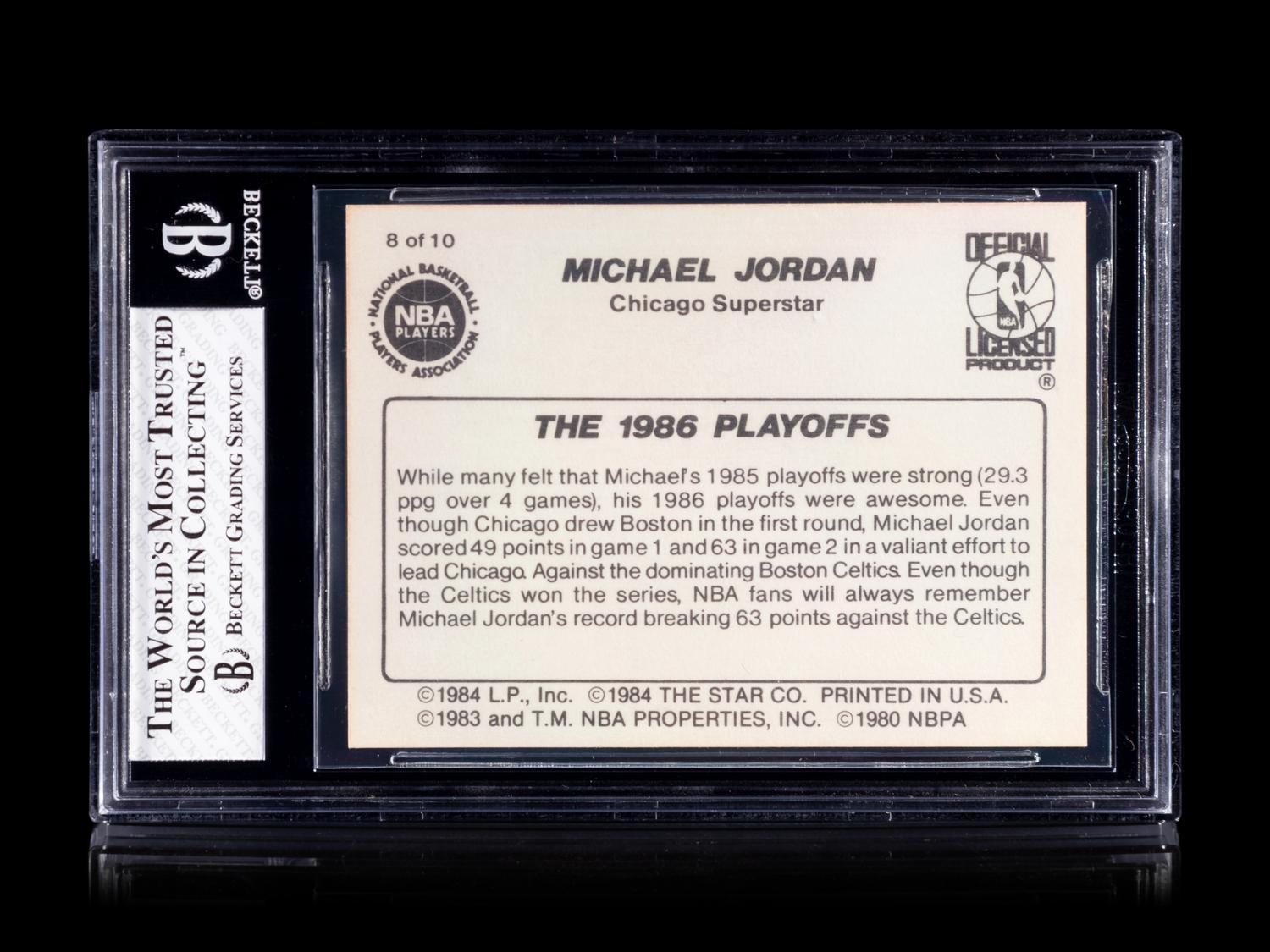A 1986 Star Michael Jordan Set Break Basketball Card No. 8 The 1986 Playoffs BGS 7.5 Near Mint +