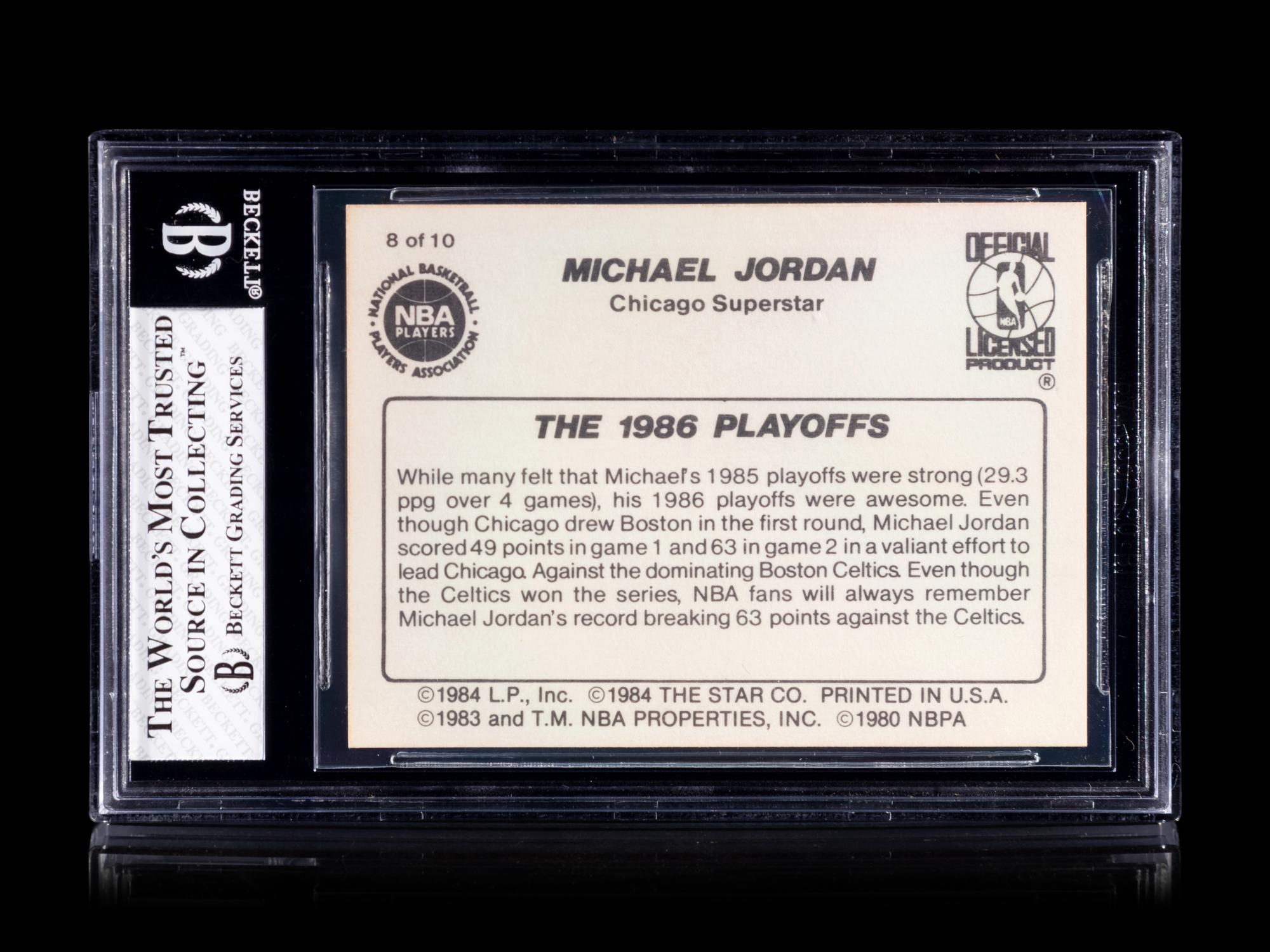 A 1986 Star Michael Jordan Set Break Basketball Card No. 8 The 1986 Playoffs BGS 7.5 Near Mint +