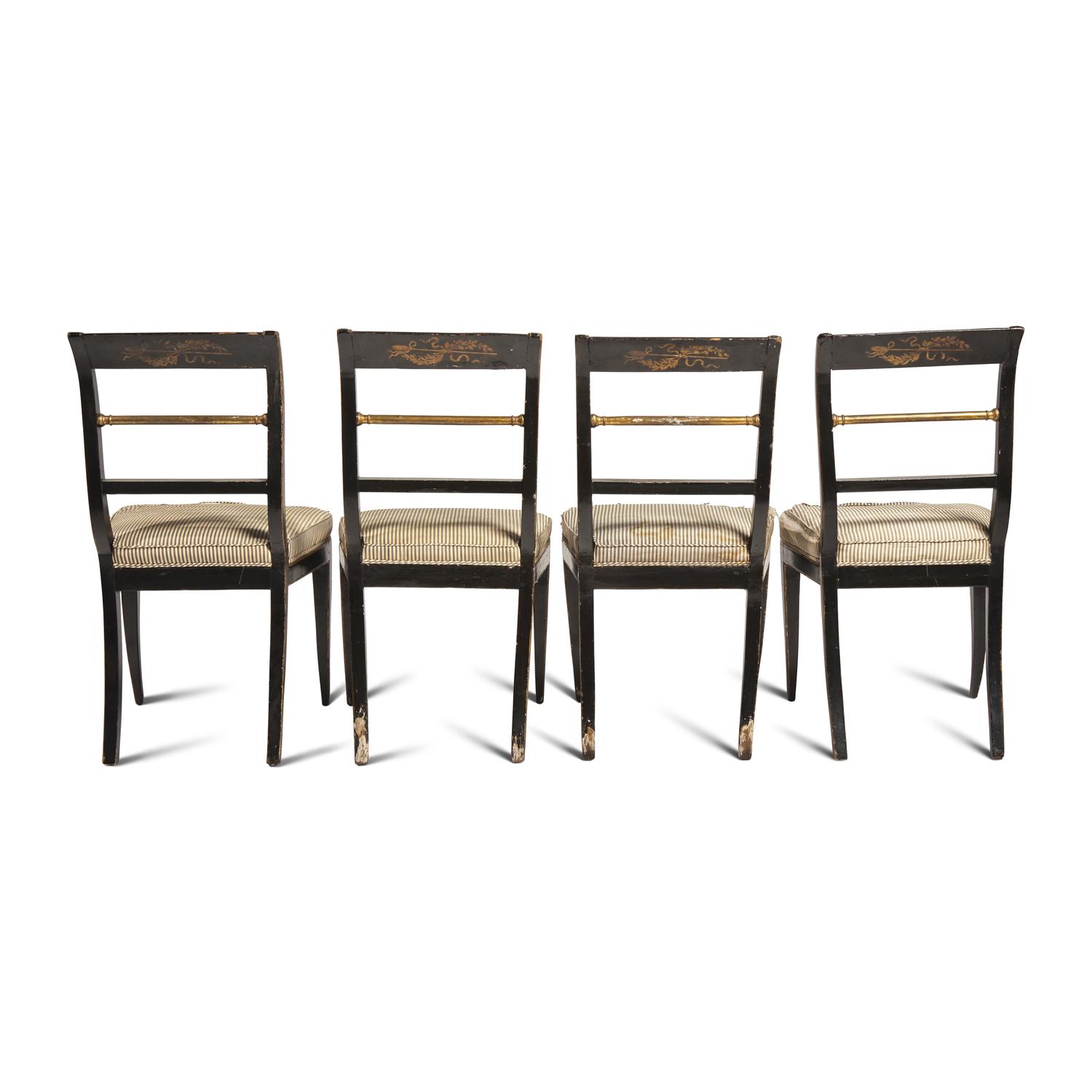 A Set of Four Classical Painted and Stenciled Klismos Side Chairs