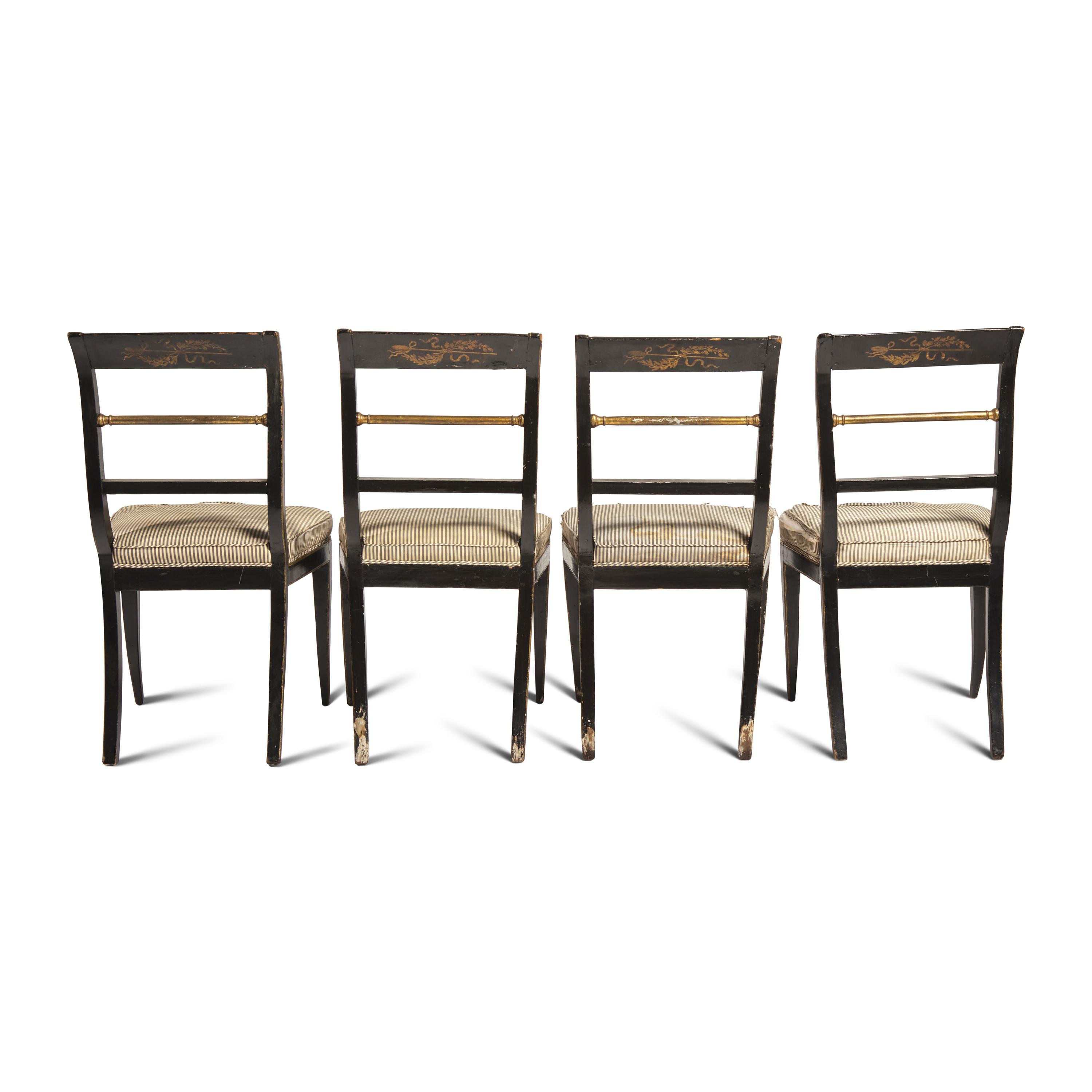 A Set of Four Classical Painted and Stenciled Klismos Side Chairs