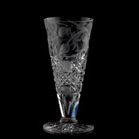 Six Tuthill "Harvard" Cut Glass Flutes with Primroses, in Two Sizes