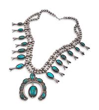 Navajo Silver and Turquoise Squash Blossom Necklace