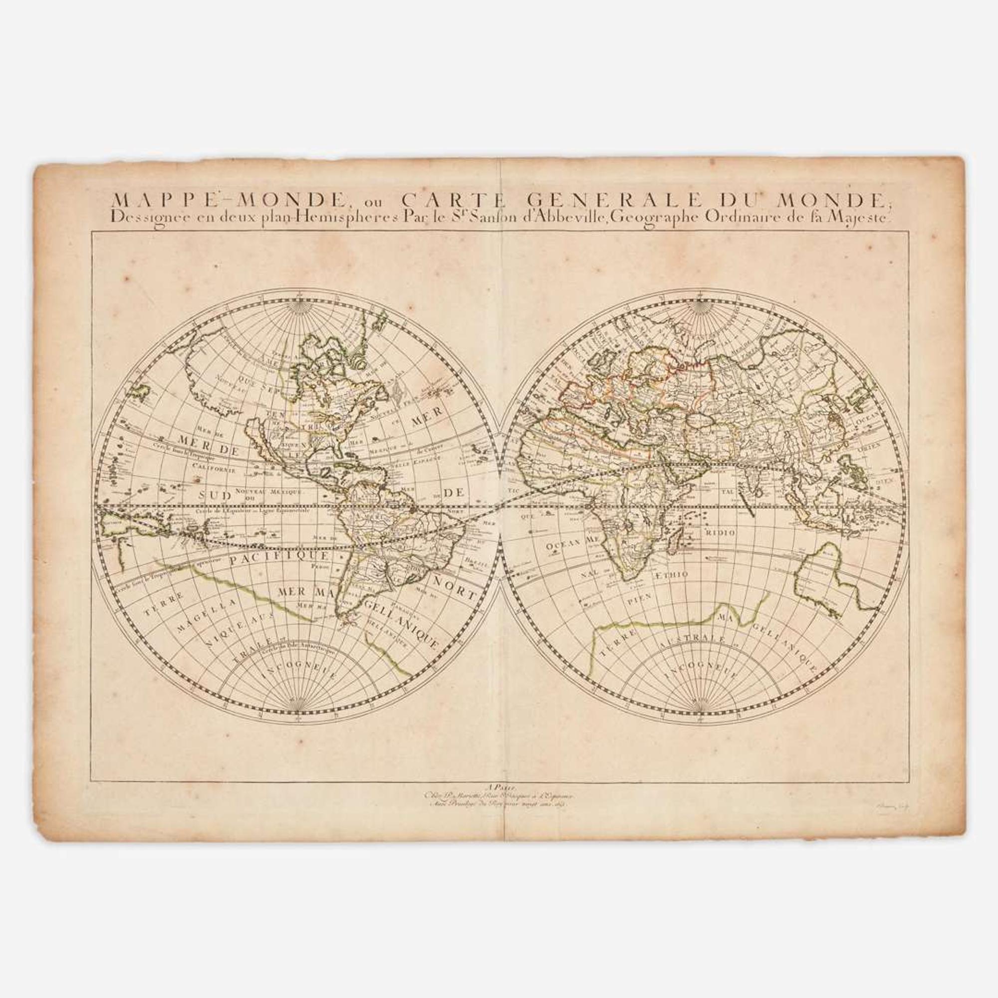 [Maps & Atlases] (Sanson, Nicolas) Mappe-Monde, ou Carte Generale du Monde, dessignee en deux plan-hemispheres...