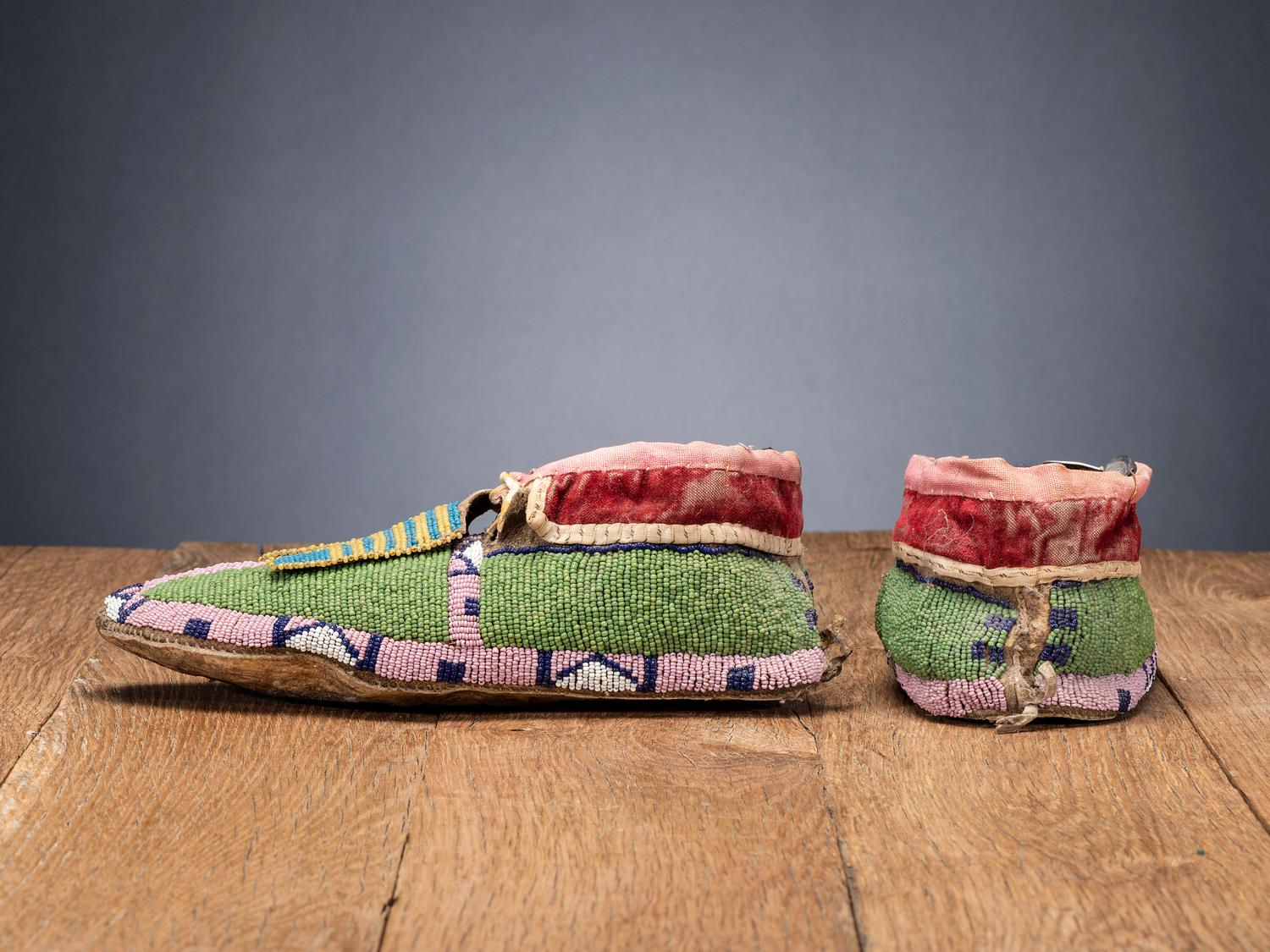 Fort Peck Assiniboine-Sioux Beaded Hide Moccasins