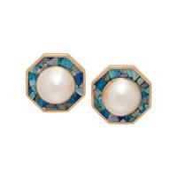 CULTURED MABE PEARL AND OPAL INLAY EARCLIPS