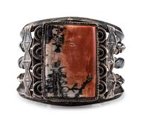 Navajo Silver and Petrified Wood Cuff Bracelet