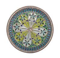A Norwegian Plique a Jour Box, Marius Hammer, Bergen, 20th Century, of cylindrical form with polychrome floral decoration.