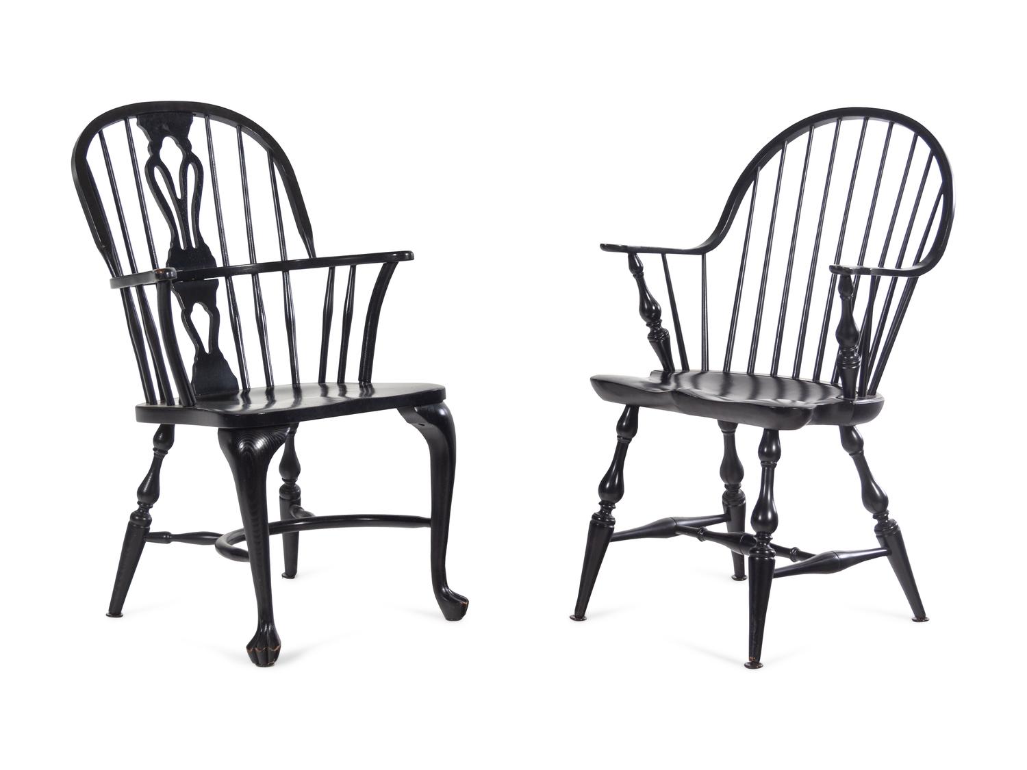 Two Pairs of Ebonized Windsor Chairs