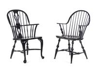 Two Pairs of Ebonized Windsor Chairs
