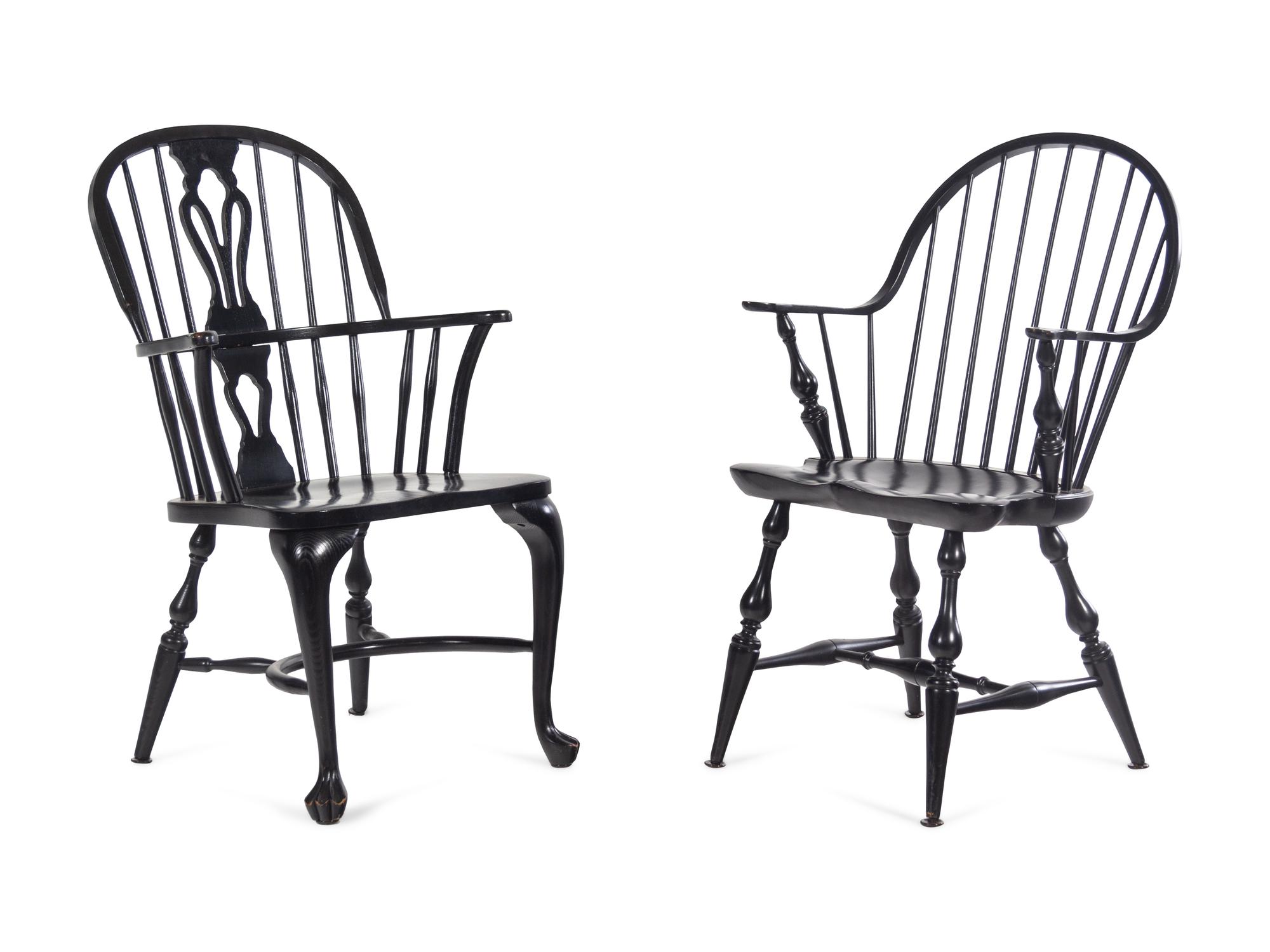 Two Pairs of Ebonized Windsor Chairs