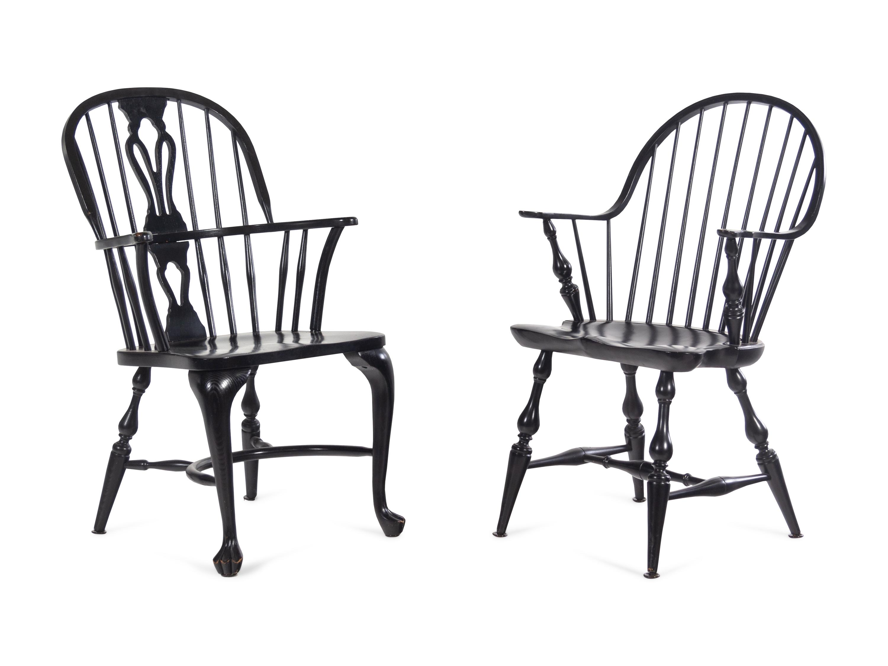 Two Pairs of Ebonized Windsor Chairs