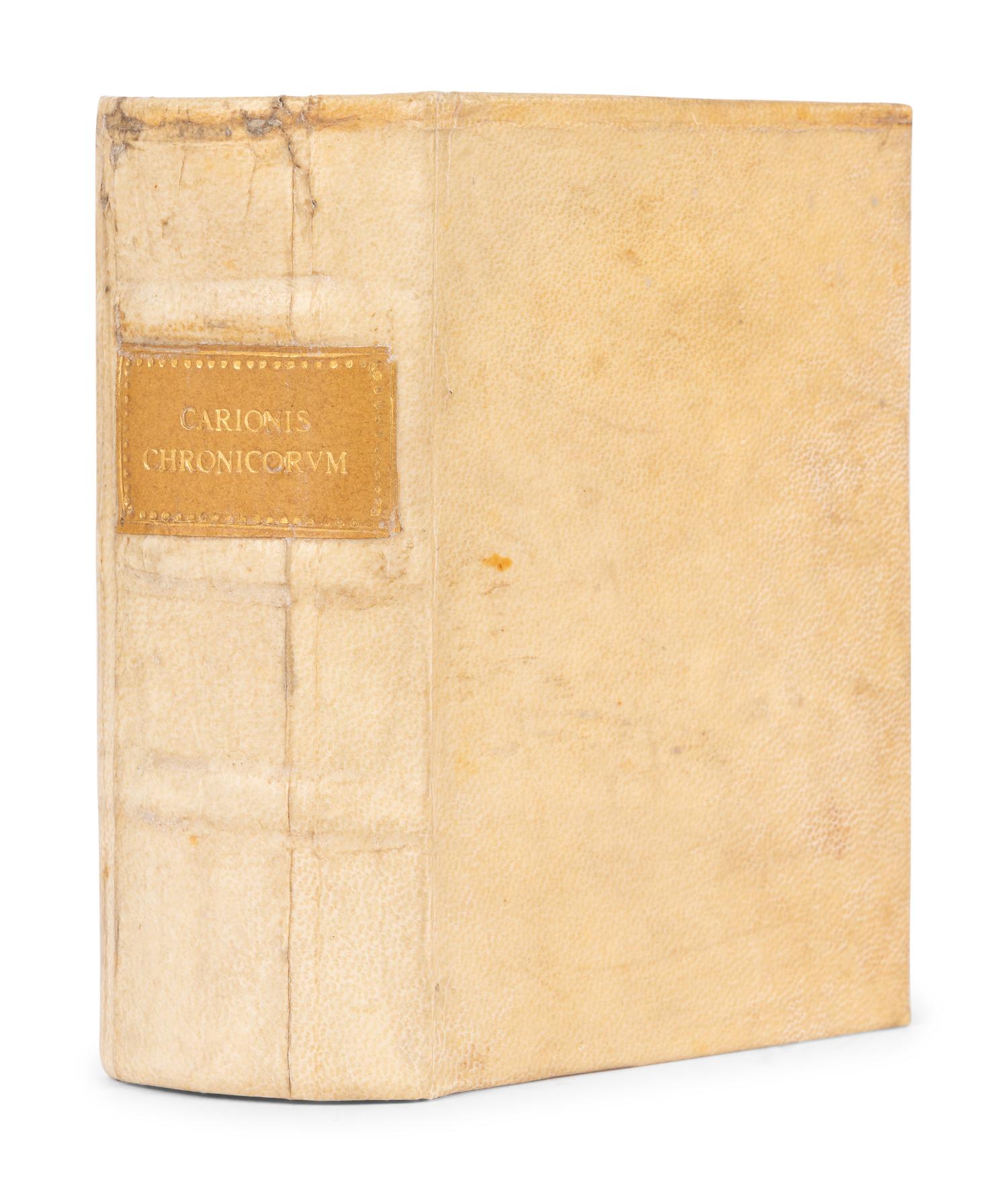 CARION, Johannes (1499-1537). Chronicorum ab orbe condition ad hane usque nostram aetatem Libri III ... Paris: Puteana, 1561.