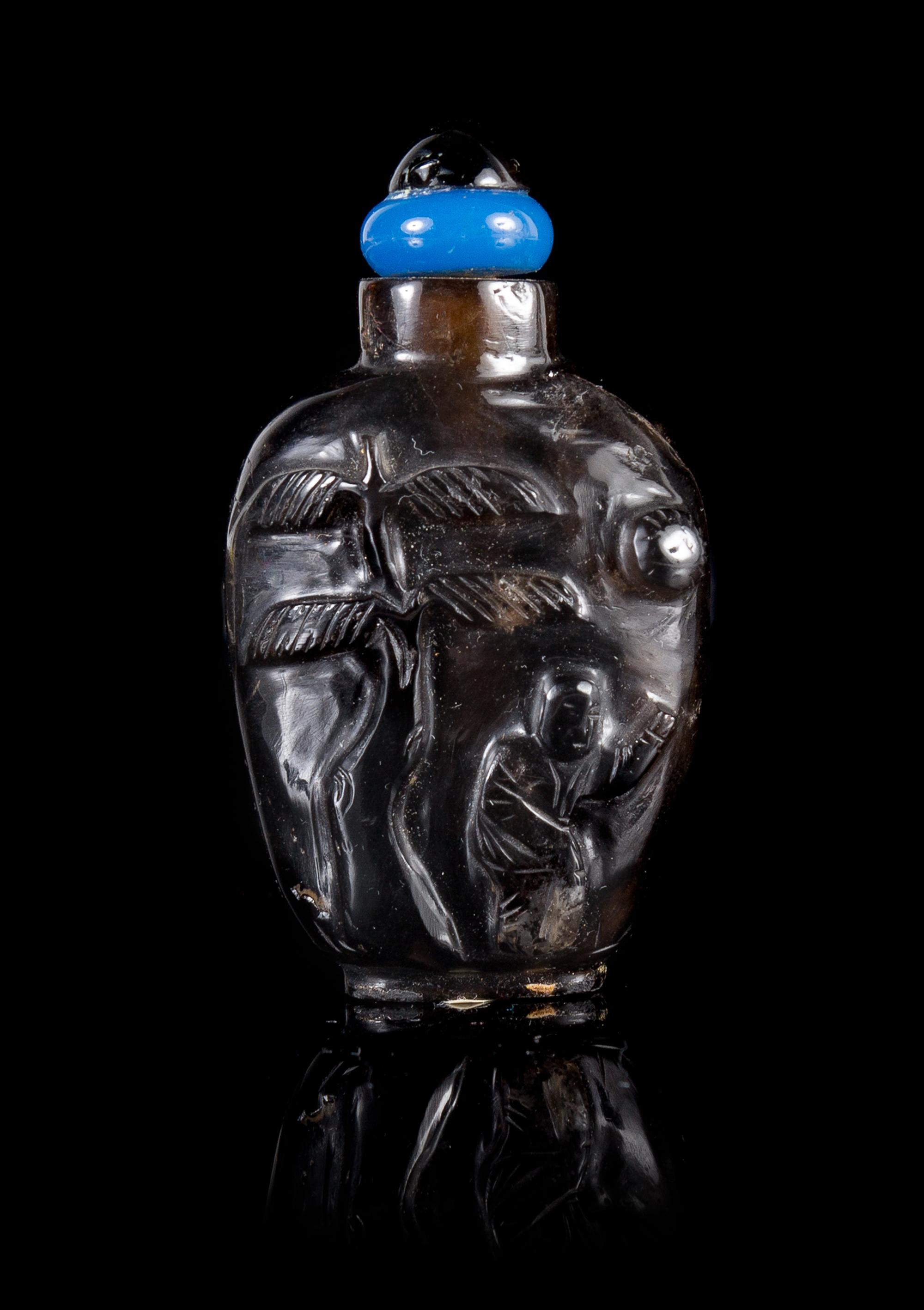 A Smokey Quartz Snuff Bottle Height 3 inches.