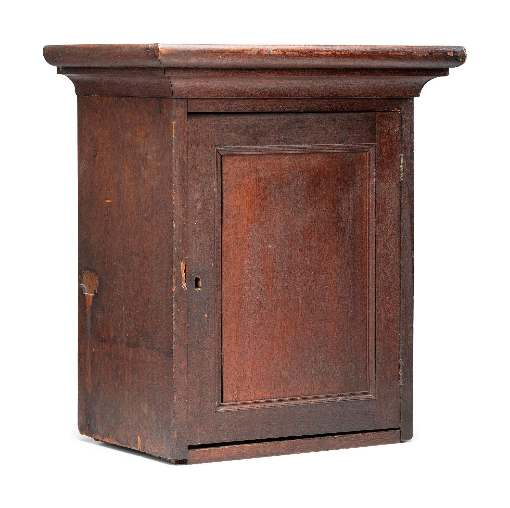 A Stoneware Merchant's Walnut Hanging Cupboard