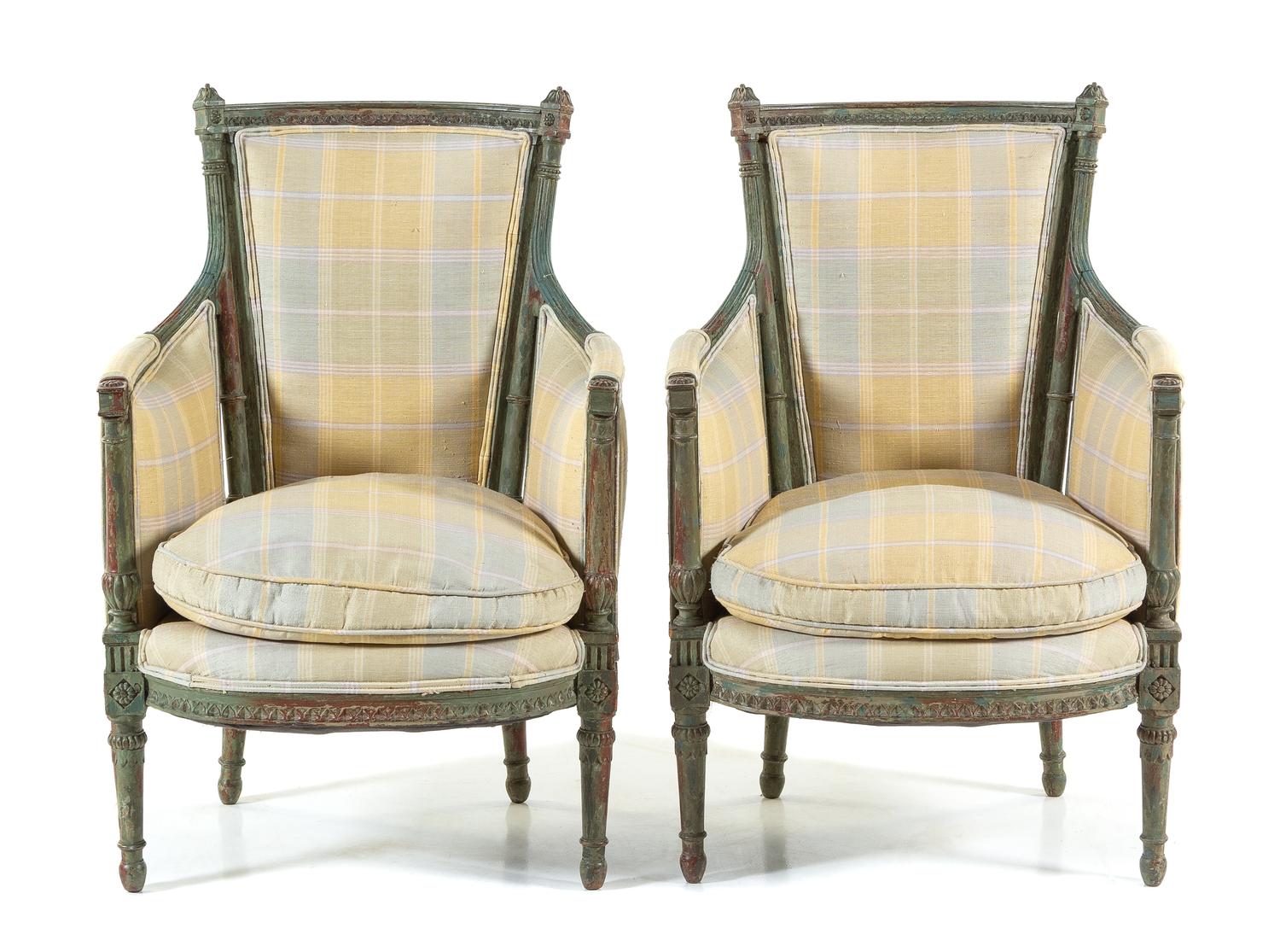 A Pair of Directoire Painted Bergeres Height 35 inches. — CIRCA 1800