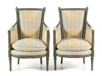 A Pair of Directoire Painted Bergeres Height 35 inches. — CIRCA 1800