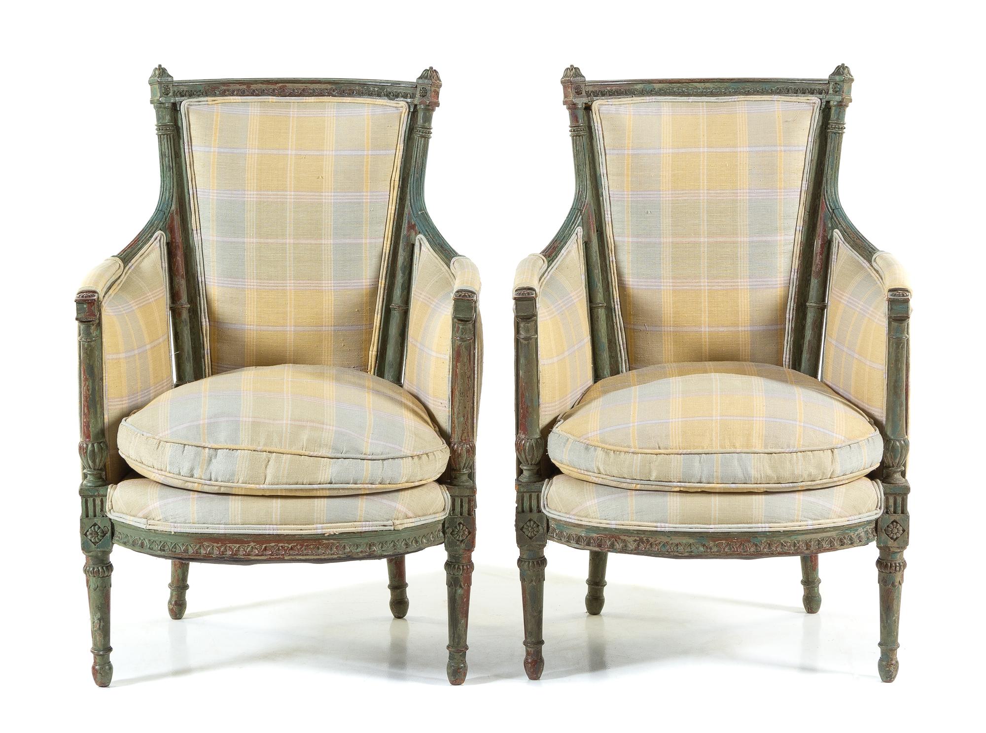 A Pair of Directoire Painted Bergeres Height 35 inches. — CIRCA 1800