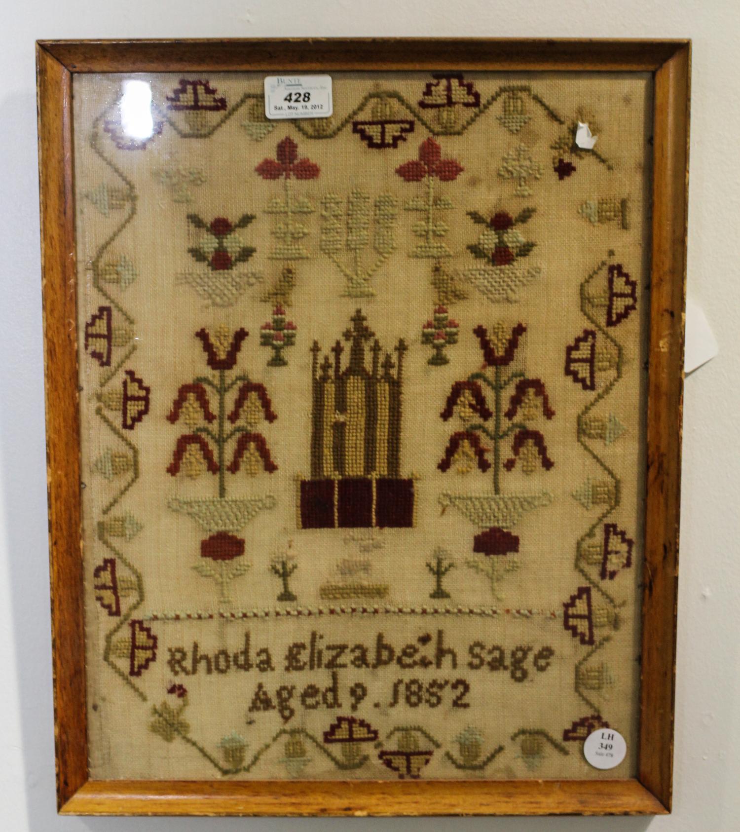An American Framed Sampler 16 5/8 x 13 inches. — MID 19TH CENTURY