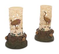 A Pair of Royal Worcester Aesthetic Movement Parcel Gilt Porcelain Vases