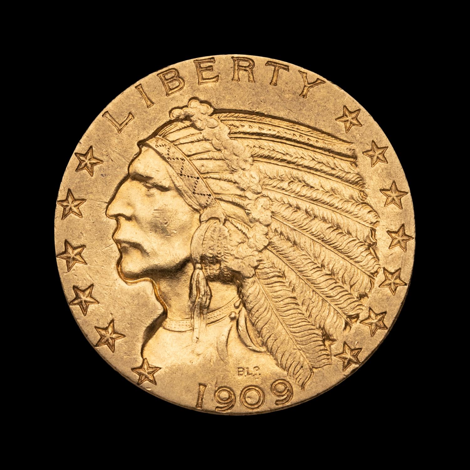 A 1909-D Indian Head $5 Gold Coin