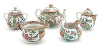 A Rose Medallion Porcelain Tea Service Height of largest 5 inches. — 19TH CENTURY