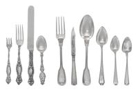 A Collection of American Silver and Silver-Plate Flatware Articles, Various Makers and Patterns, comprising: 27 dinner forks 23 dinner