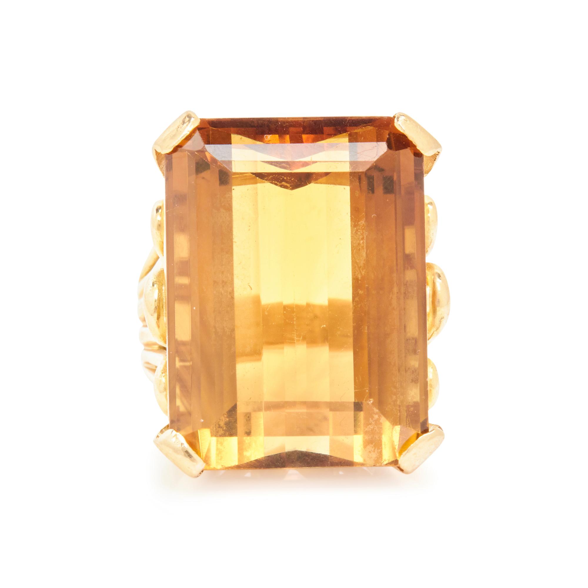 RETRO, YELLOW GOLD AND CITRINE RING