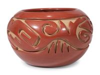 Carved Redware Pottery Bowl