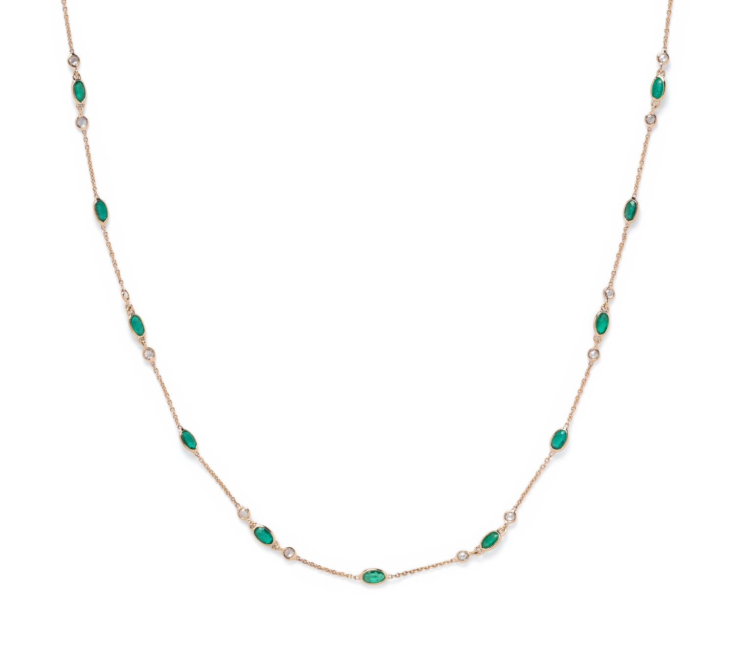 YELLOW GOLD, EMERALD AND DIAMOND NECKLACE