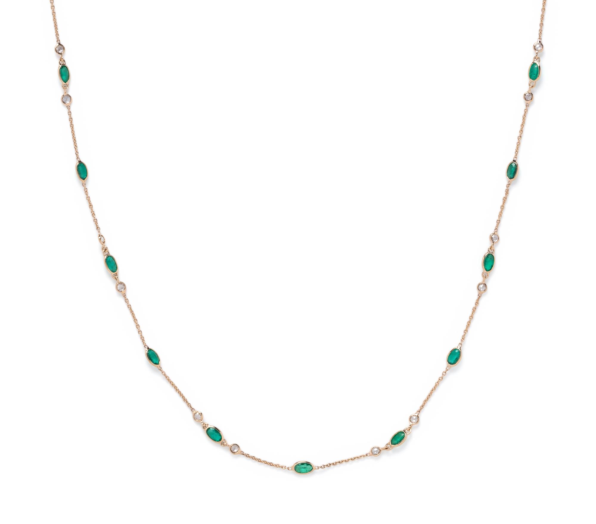 YELLOW GOLD, EMERALD AND DIAMOND NECKLACE