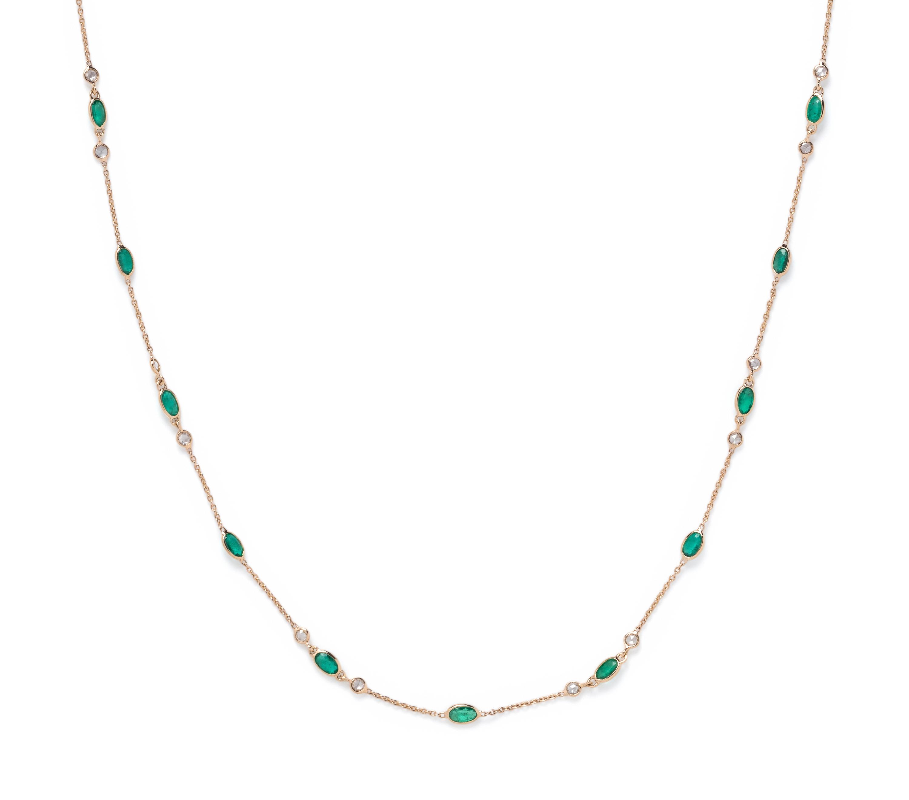 YELLOW GOLD, EMERALD AND DIAMOND NECKLACE
