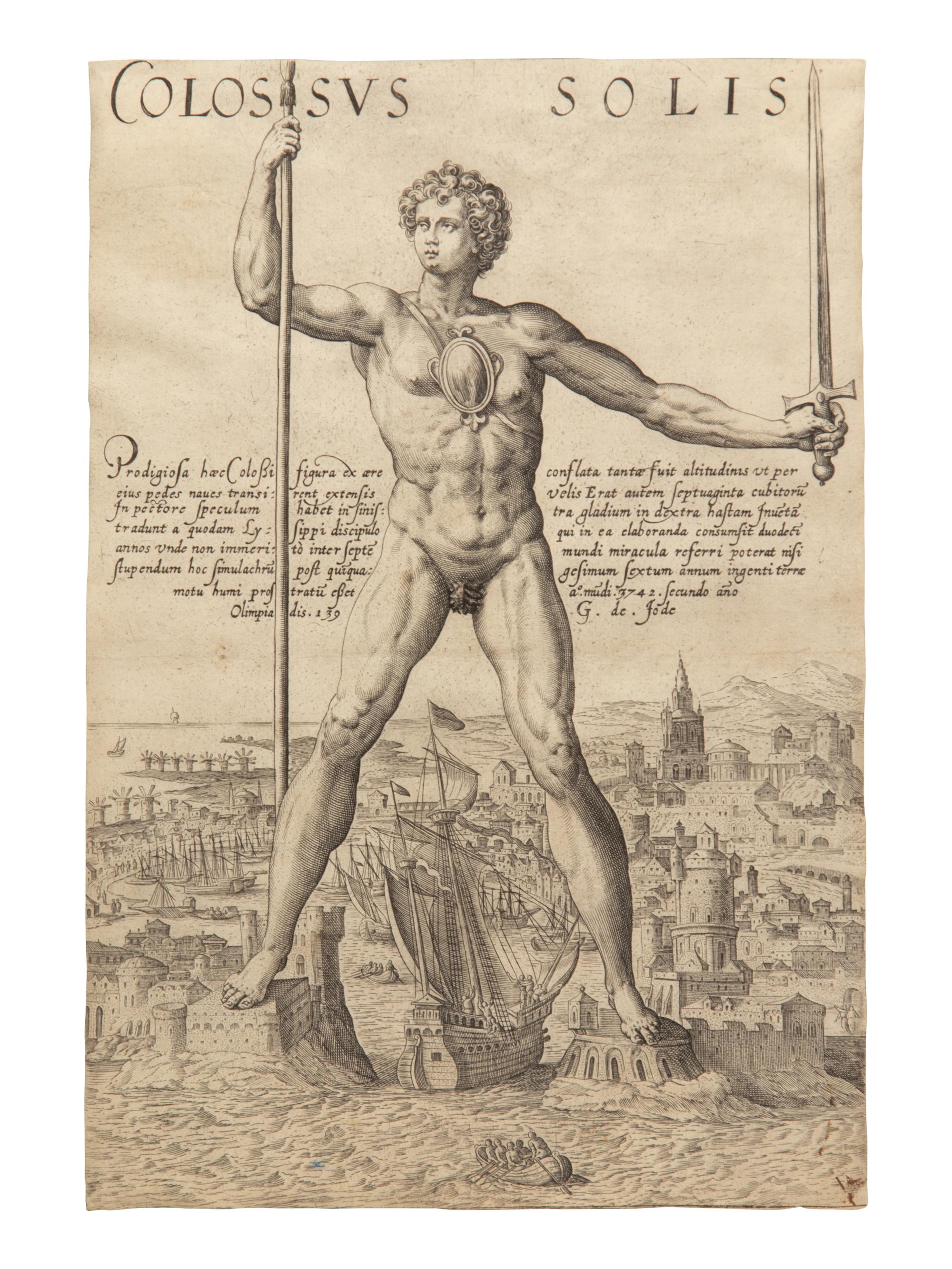 Anonymous engraver, published by Gerard de Jode. Colossus Solis (New Hollstein 623)