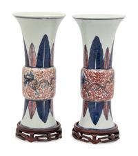 A Pair of Chinese Copper Red and Underglaze Blue Gu Vases