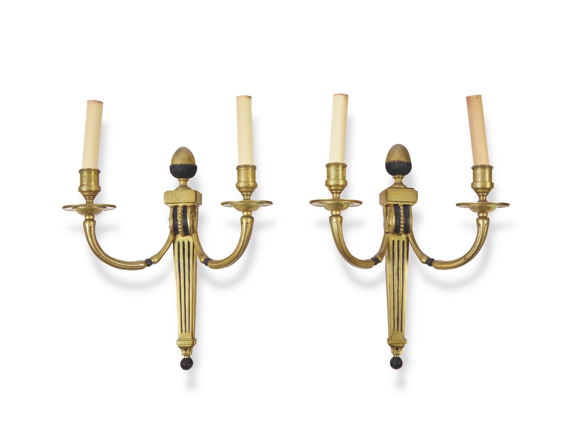 A Pair of Neoclassical Style Two-Branch Brass Wall Lights