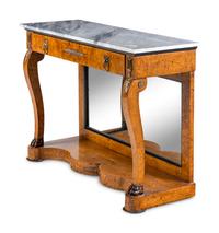A Charles X Gilt Bronze Mounted Burlwood Marble-Top Pier Table