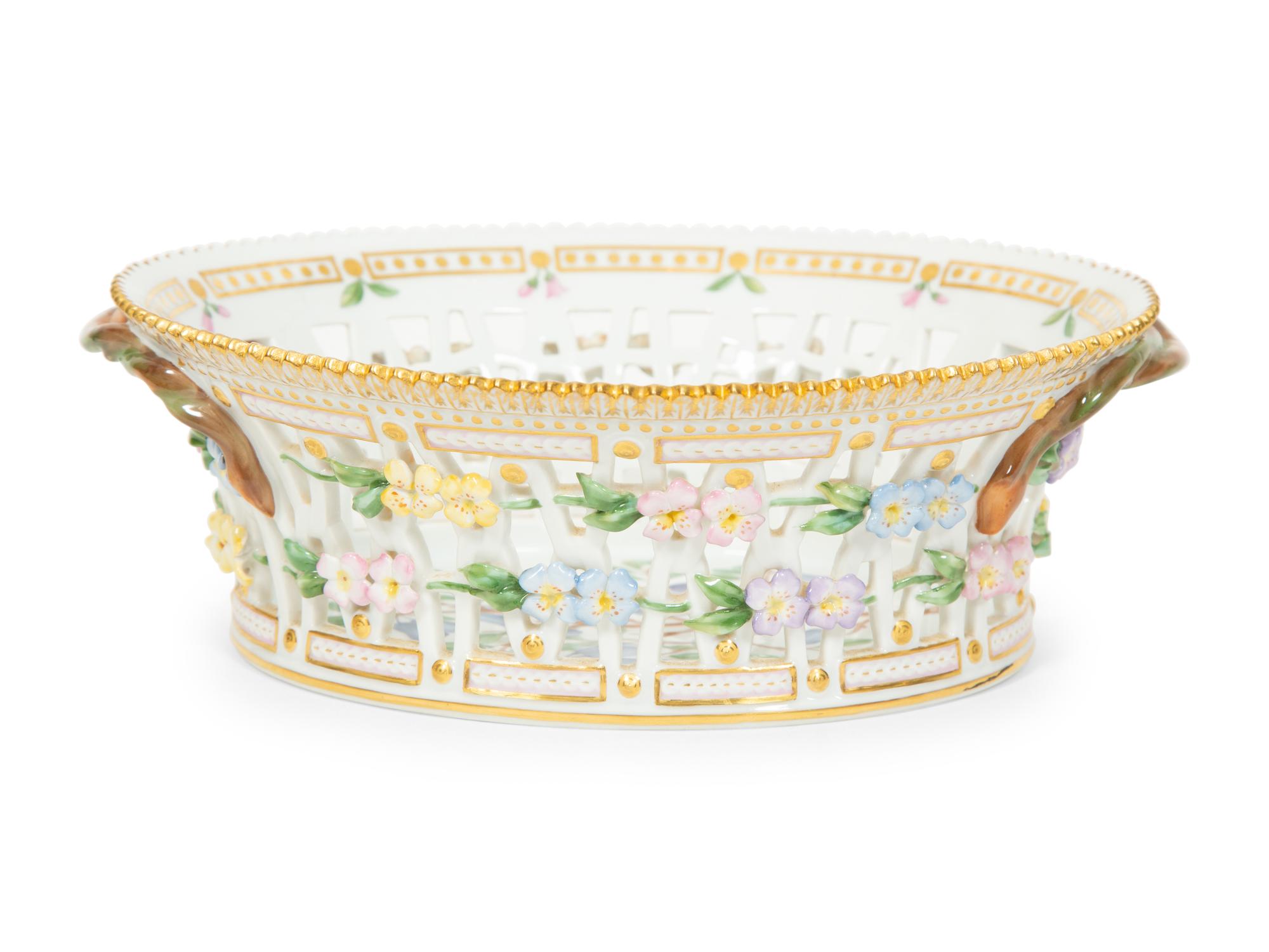 A Royal Copenhagen Flora Danica Reticulated Porcelain Fruit Basket