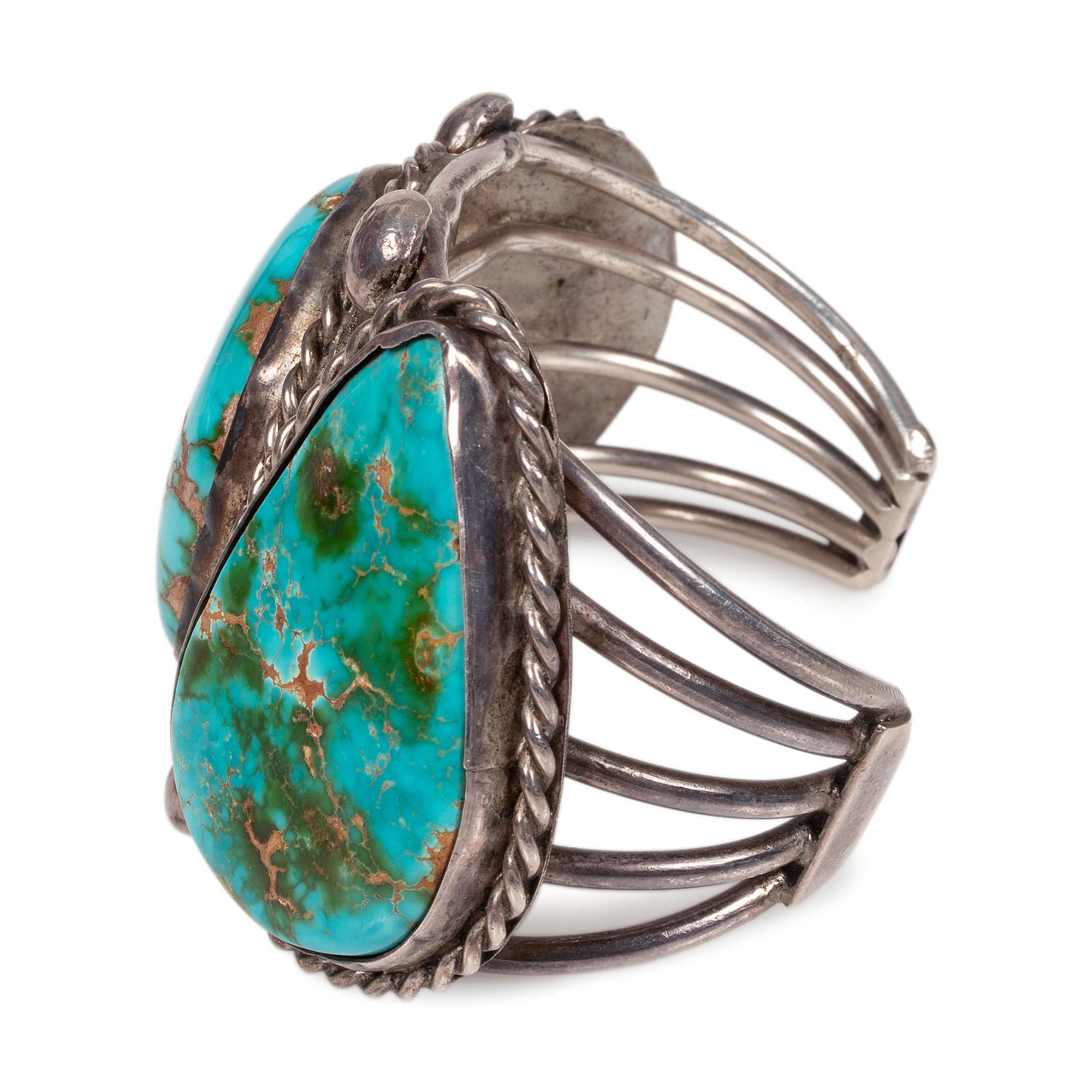 A Navajo Silver Wire and Turquoise Cuff Bracelet