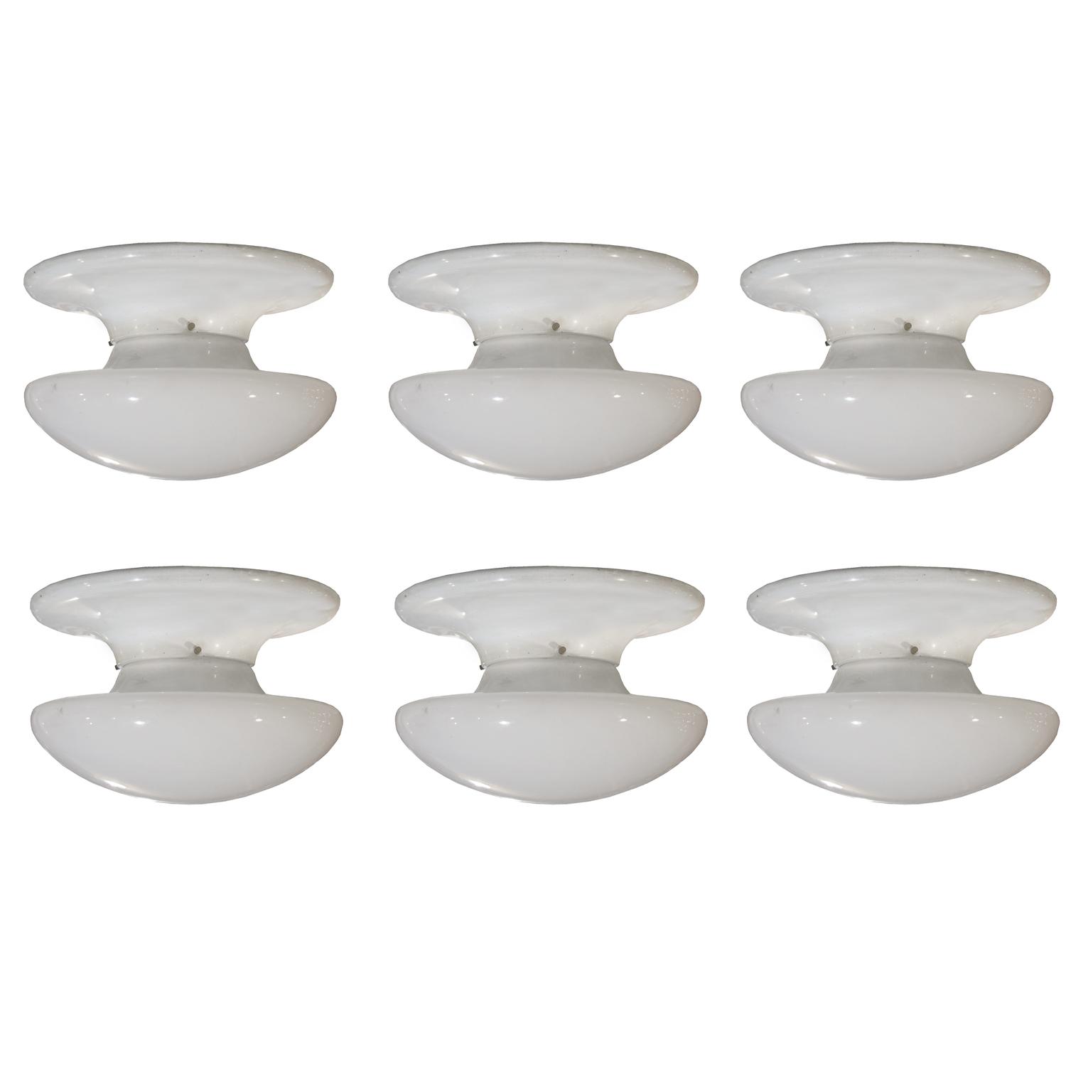A Set of Six Flush Mount Light Fixtures 13" W x 13" D x 9" H — Italy, Mid-20th Century