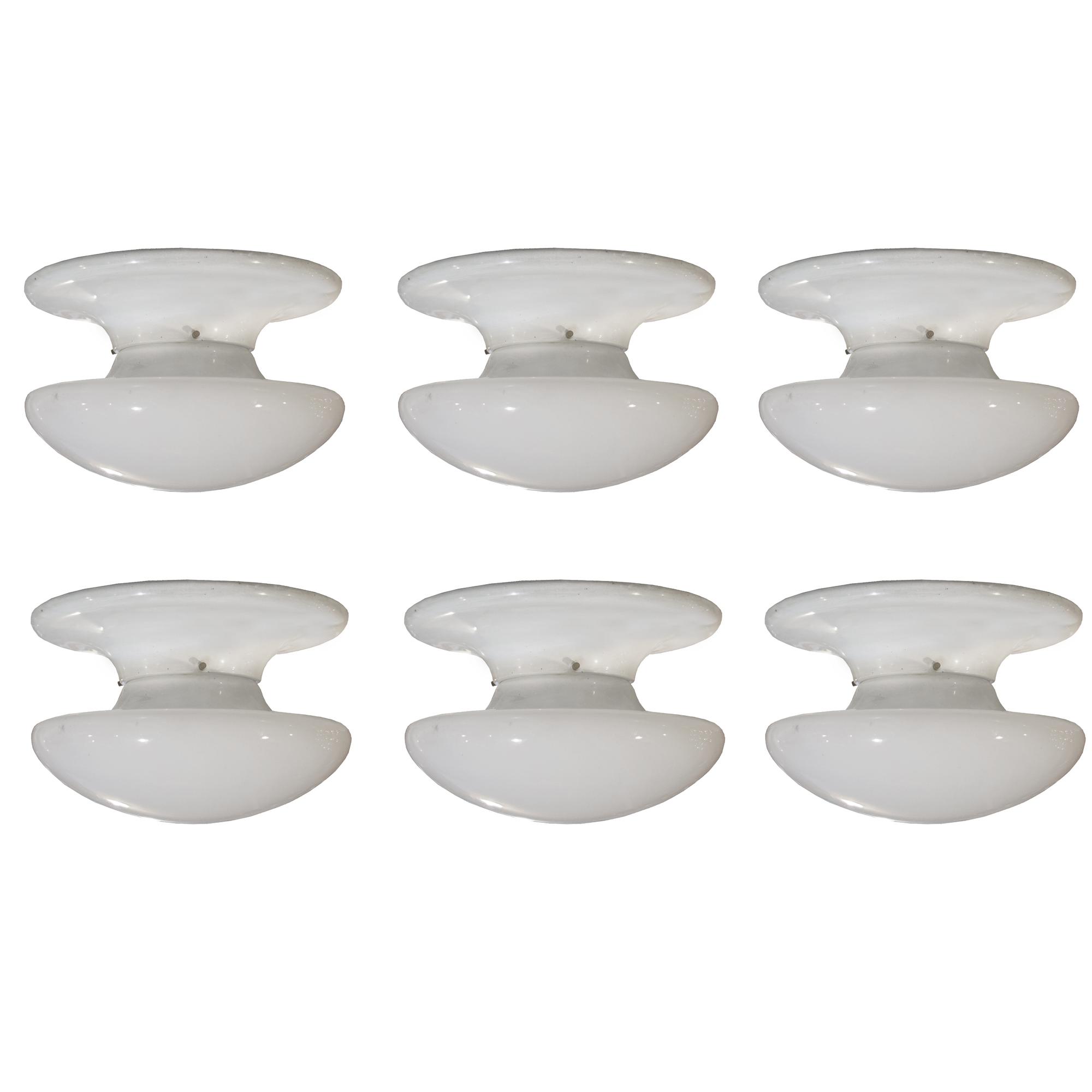 A Set of Six Flush Mount Light Fixtures 13" W x 13" D x 9" H — Italy, Mid-20th Century