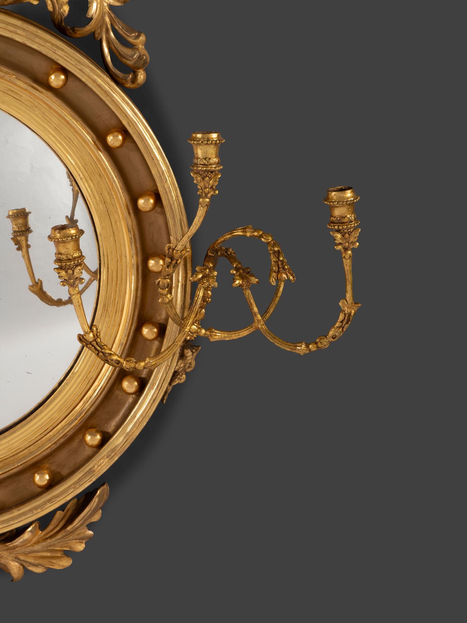 A Federal Giltwood Bull's Eye Six-Light Girandole Looking Glass