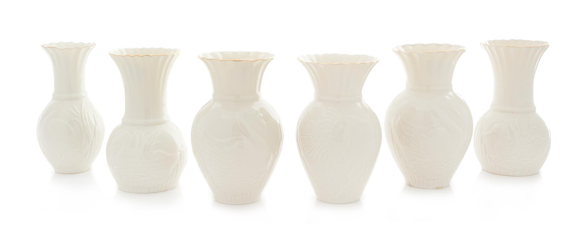 Six Belleek Vases Height of tallest 5 1/4 inches. — BELLEEK COLLECTORS SOCIETY MARKS