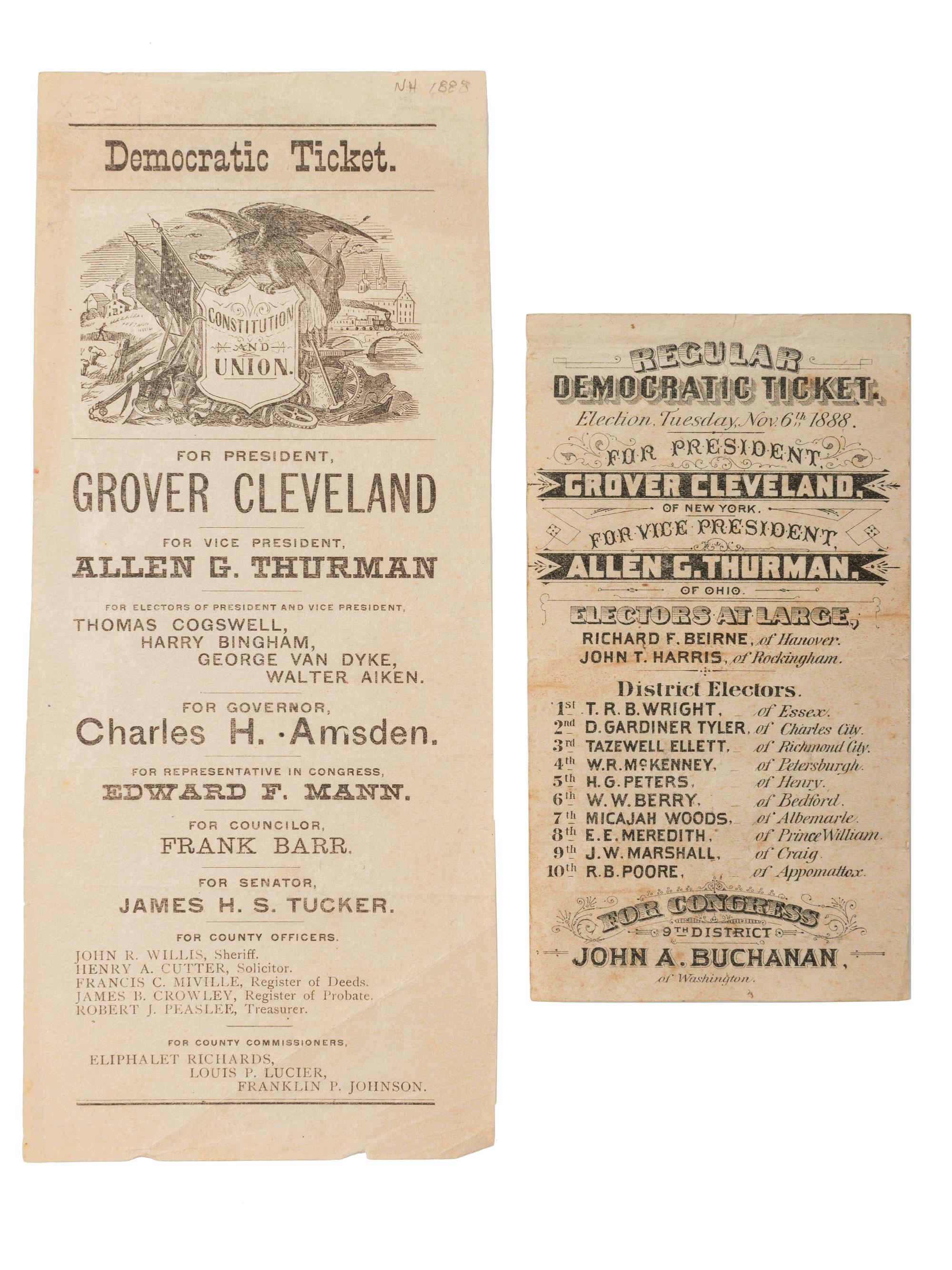 [ELECTIONS]. A group of ballots from 1884 and 1888, including scarce third party examples, comprising: