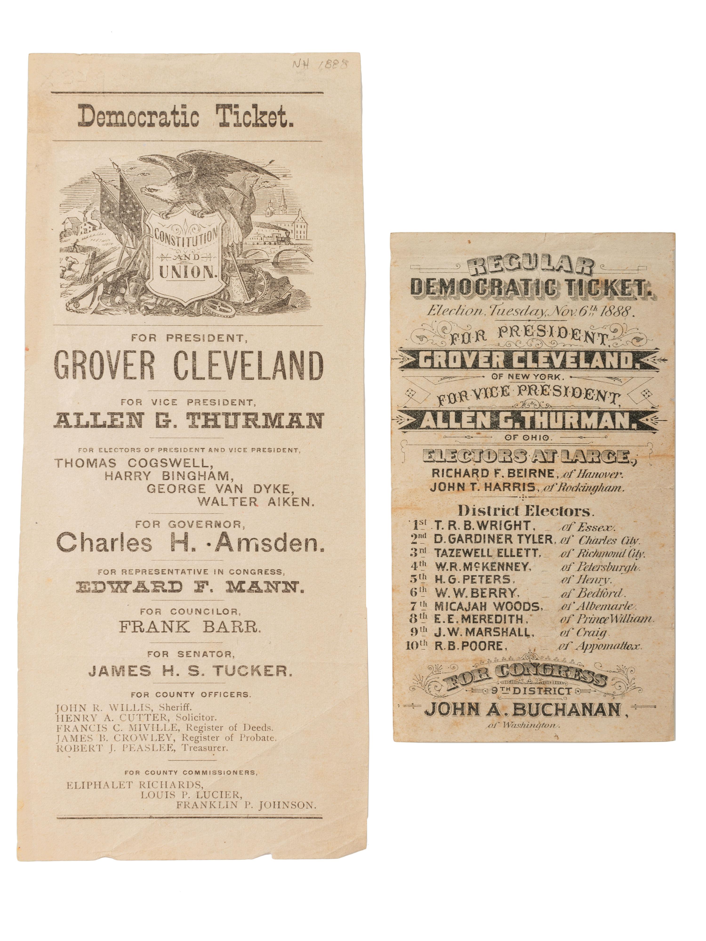 [ELECTIONS]. A group of ballots from 1884 and 1888, including scarce third party examples, comprising: