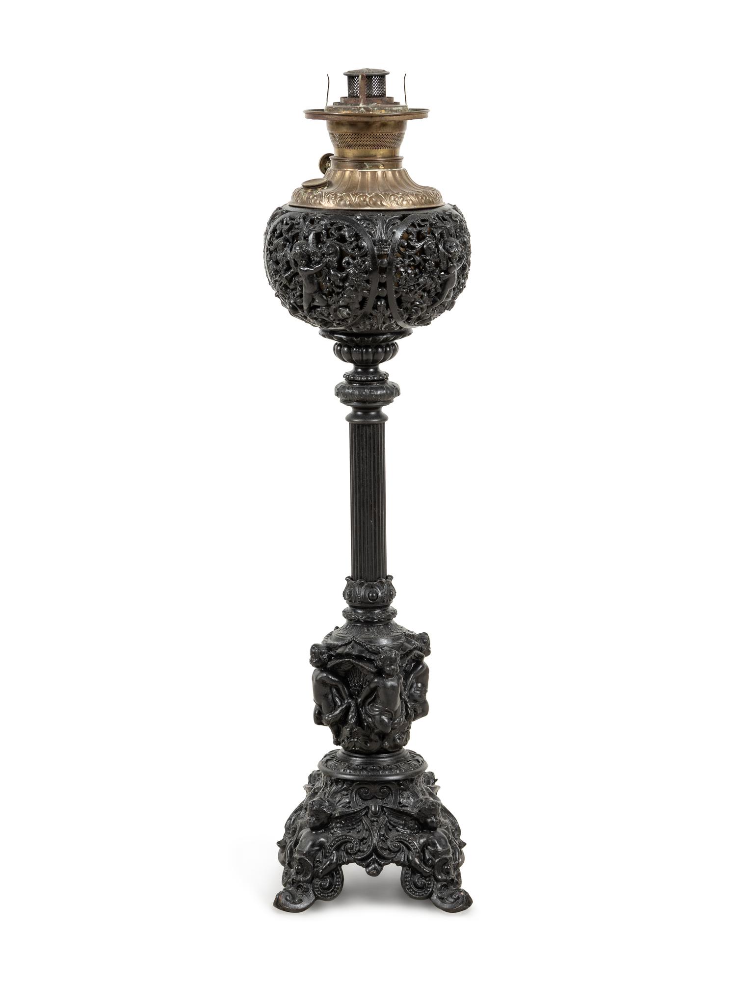 An American Neoclassical Cast Metal Oil Lamp