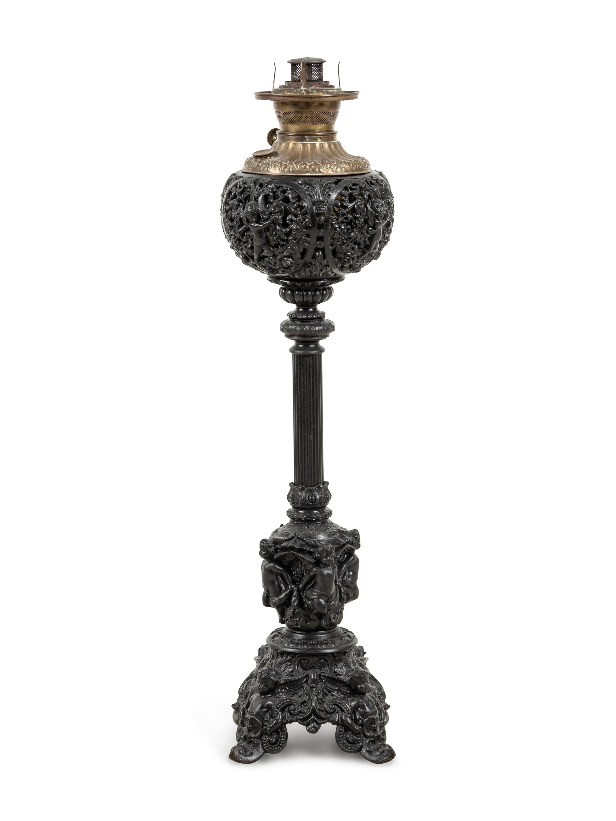 An American Neoclassical Cast Metal Oil Lamp